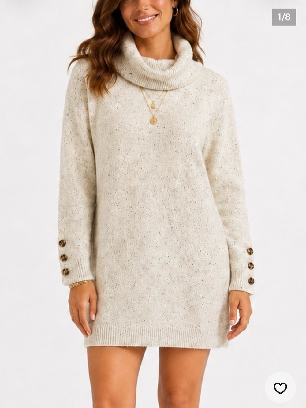 LOFT Cream Cowl Neck Sweater Dress with Button Cuffs as Large
